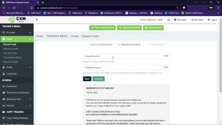 วิธีฝากเงินด้วย USDT ERC20