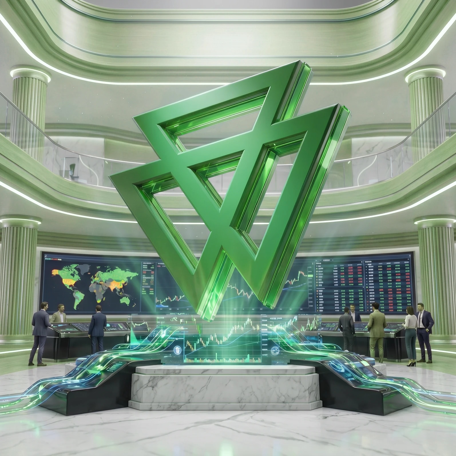 CXM treyding markazi — bozor maydoni ustida yashil CXM logosi